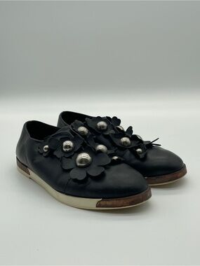 Miista London Black Leather Floral Studded Oxford Shoes EU 38 / US 7.5